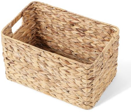 Water Hyacinth Storage Basket with Cut out Handles Shelve Basket Bathroom Storage Wardrobe Nursery Room Gift Hamper (Medium)