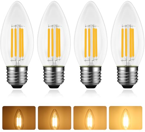 Caldarax E27 LED Candle Bulbs Dimmable, 4W Equivalent 40W Incandescent Bulb, Large Edison Screw C35 Candle Bulbs, Warm White 2700K, 400LM, AC 220-240V, ES Clear Filament Bulbs, Chandeliers, 4 Pack