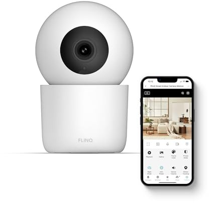FLINQ Cámara de Vigilancia Inteligente, Cámara de Seguridad para Interiores, HD con Aplicación, Cámara Interior con Tarjeta SD, Detección de Movimiento, Color Negro