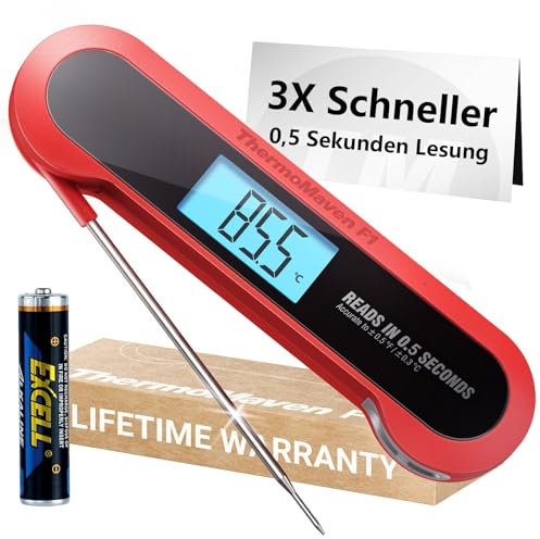 ThermoMaven Digitales Fleischthermometer – 0,5s Sofortanzeige Grillthermometer, ±0,3℃ Genau Thermometer Kochen, IP67 Wasserdicht Thermometer Kochen, NSF Magnetische Küchenthermometer, Braten BBQ Grill