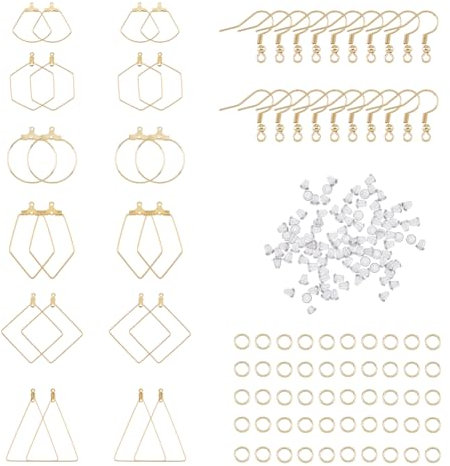 DICOSMETIC 6 Stile DIY Ohrring Herstellungsset 24 Stück Ohrring Perlenring Draht Ohrring Anhänger 24 Stück Edelstahl Ohrringhaken 50 Stück Ohrmutter 50 Stück Offene Biegeringe DIY Ohrring