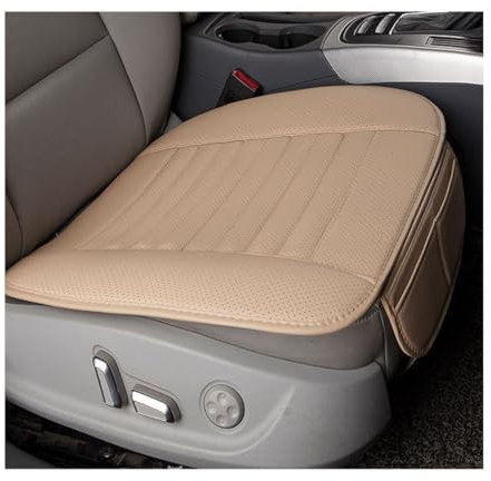 Adunsiaoto Breathable Bamboo Charcoal Leather Car Seats Cover, Car Seat Cushion Driver Leather Pad Front Anti-Slip, Car Seat Cover Protector for Front Seat Bottom, for Cars Seats(Beige)