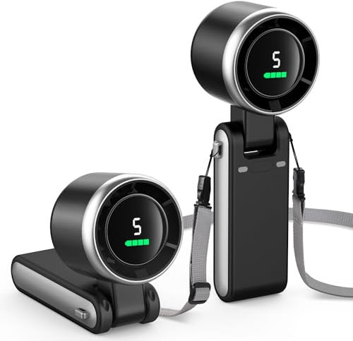 EasyAcc Turbo Handventilator, 13350 U/min Sehr starker Wind, 4000mAh handventilator akku aufladbar, Tragbarer Mini Ventilator mit 5 Geschwindigkeiten Digitalanzeige für Reisen, Büro & Outdoor