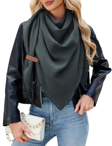 PASUDA Schal Damen Musselin Dreiecksschal Bequem Weiches Dreieckstuch Baumwolle Halten Sie Warm Halstuch Musselintuch Herbst Elegant Unifarben Groß Schal Damen Stola 190*80cm (Dunkelgrau, 190*80cm)