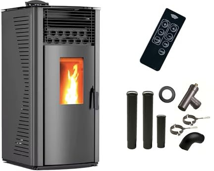 Poêle à granulés air Anita 12 kW Noir Sannover + Kit Raccordement Fumisterie