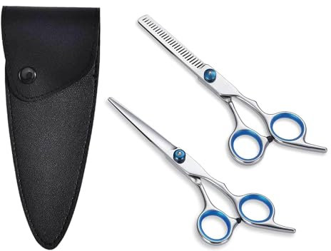 3-Teiliges Set Haarschneideschere,7 Zoll Edelstahl Haarschneideschere Set Profi mit Schutzhülle, Effilierschere, Haarschere Friseurschere für Anfänger, Friseurladen, Haustier(Silbrig)