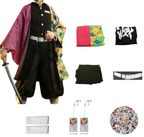 KHHK Anime Demon Kimetsu Tomioka Giyuu Cosplay Outfit Mitsuri Full Set Para Halloween Kimono Accesorios Hombres Chico Traje Uniformes (L, Navy)