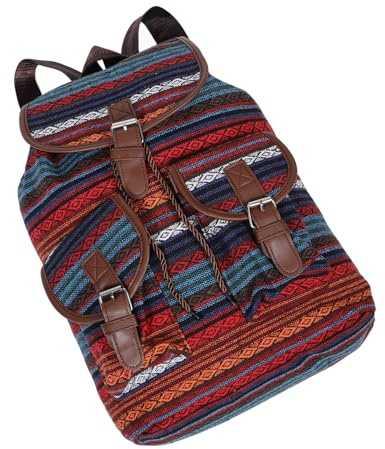 GALPADA Mochila Vintage de Cuadros Cordón, Gran Capacidad, Mujer | Lona y Poliéster, Estilo Étnico Retro Casual, Decoracion Colegio, para Trabajo y Uso Diario