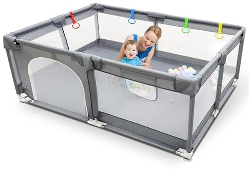 Kidoola Baby Playpen with Padded Frame & Mesh Walls, Play Pen with Balls, Pull Rings, Playpen for Babies and Toddlers, Ideal for Indoor & Outdoor, Baby Play Pen - Unisex (150x180cm)
