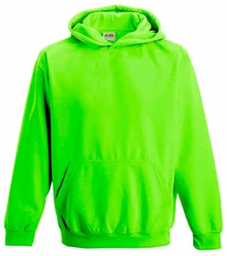 noTrash2003 NEON sweatshirt med huva, huvtröja, flouressierande, olika Färger och storlekar för barn (12–13 år, elektrisk grön), Elektrisk grön, 12-13 år
