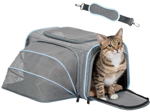 Petsfit Small Cat Carrier Airline Approved ，Expandable Carrier for Kitten Puppy Bunny,41L x 23W x 25H centimetres