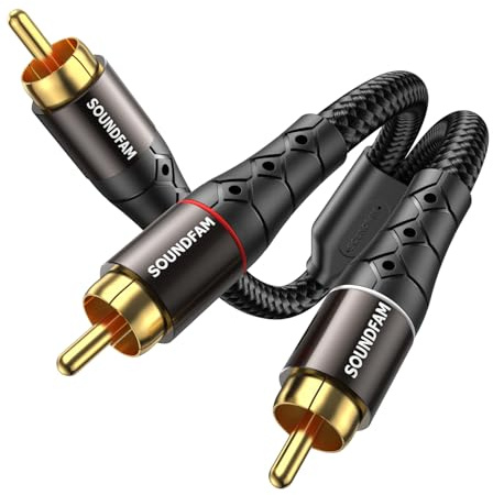 SOUNDFAM RCA splitter kabel 2 m RCA Y-splitter 1 kontakt till 2 kontakter subwoofer Y-kabel dubbelriktad [dubbel avskärmning] för subwoofer, hemmabio, av-mottagare, förstärkare svart