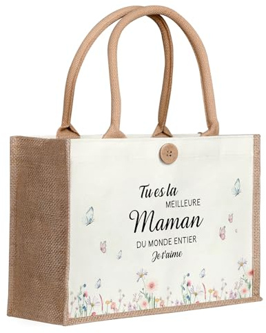 Nangua Sac fourre-tout en toile de jute, cadeau pour maman, Cadeaux pour la fête des mères, Noël et les anniversaires