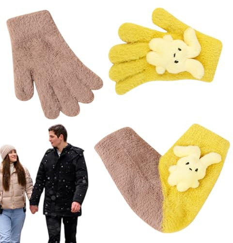 Guantes para parejas, manoplas de amor para dos personas, diseño de punto cálido para pantalla táctil de invierno, juego de calentador de manos romántico para clima frío, accesorios elásticos a juego