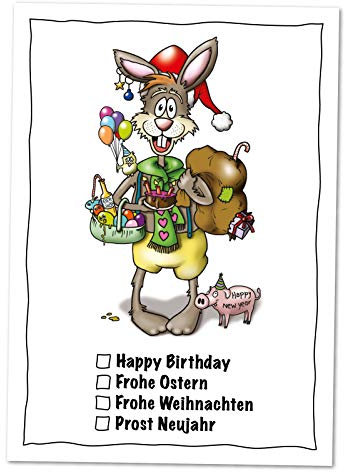 10er Set Postkarten Grußkarte zu Ostern mit Universalhase, lustige Osterkarte mit Osterhase für alle Fälle und Wünschen für das ganze Jahr (Ostern, Geburtstag, Weihnachten, Neujahr)