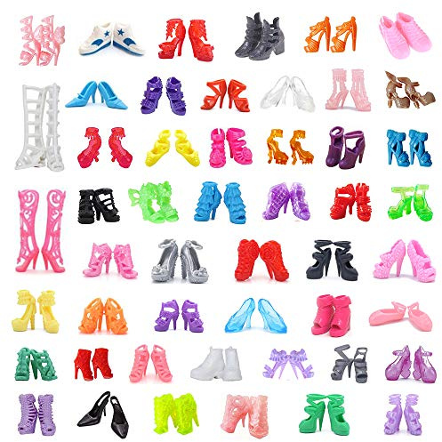 50Pairs Doll Shoes Replacement Different Assorted Colors Doll Flat Shoes High Heel Shoes Doll Boots Set Replacement for 11.5 inch Doll (Doll Shoes)