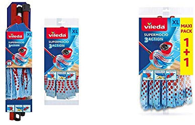 Vileda SuperMocio 3Action XL Compact Mop with Extra Refill & Twin Refill Pack