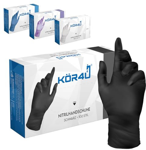 kör4u Nitrilhandschuhe, schwarz, XL, 100 Stück, puderfrei, latexfrei, extra stark, Einweghandschuhe, Einmalhandschuhe, Lebensmittelhandschuhe