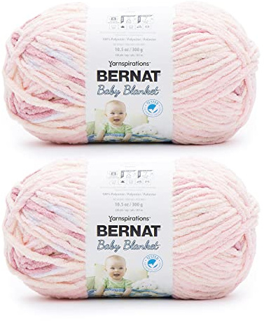 Bernat babyfilt rasp kyssgarn – 300 g/10,5 oz – polyester – 6 superskrymmande – 220 meter – stickning/virkning, 2-pack, hallonkyssar