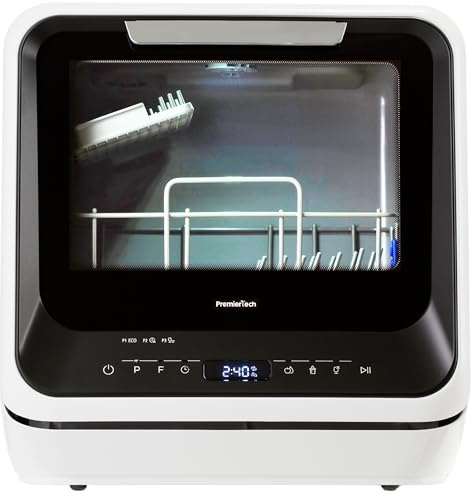 PremierTech Mini Lavastoviglie Portatile, Da Campeggio, Barca, Casa Vacanze, Hotel, Bed & Breakfast, 6 programmi, Compatta, Minimo Ingombro, Da Tavolo Appoggio, Lavaggio Frutta Biberon, Nera PTLS2B