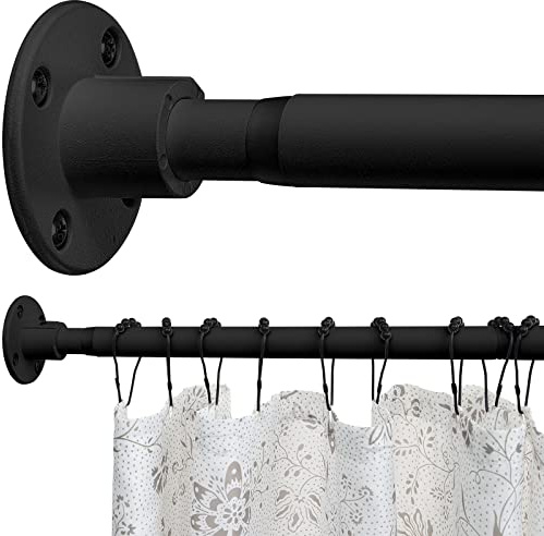 Shower Curtain Pole - Adjustable Frosted Shower Curtain Rods 74cm-127cm, Heavy Duty Shower Rods for Bathroom, Closet, Windows, Doorway, Bedrooms, Balcony, Patio and Laundry Room, Black