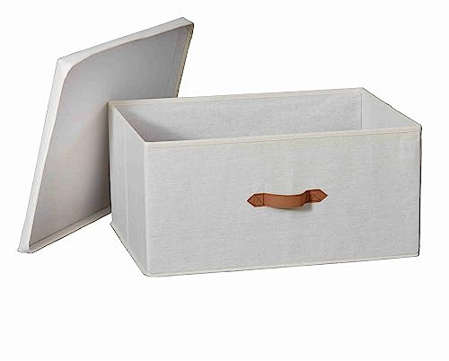 LOVE IT STORE IT Premium Scatola Portaoggetti Elegante in Lino-Cotone con Coperchio - Contenitori Rinforzi in Legno - Pieghevole - Beige - 54x40x25 cm