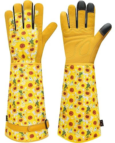 DLY Gardening-Gloves-for-Women, Breathable and Comfortable Long-Leather-Garden-Gloves, Rose/Blackberry Pruning Heavy Duty Gardening Work Gauntlet with Forearm Protection - Large
