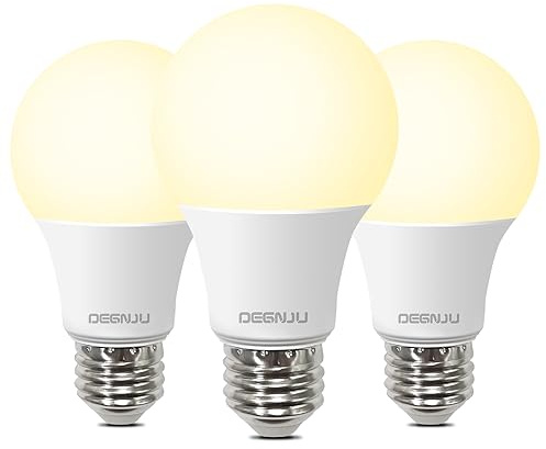 DEGNJU A19 LED Light Bulbs, 60 Watt Equivalent LED Bulbs, Soft White 2700K, 800 Lumens, E26 Standard Base, Non-Dimmable, 8W Warm White LED Bulbs for Bedroom Living Room, 3 Pack