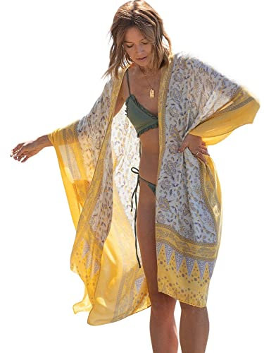Breezy Lane Damen Kimono Bikini Cover Up Strickjacke Sommer Blumenmuster Strandkleid Lässige Badebekleidung Cardigan für den Urlaub