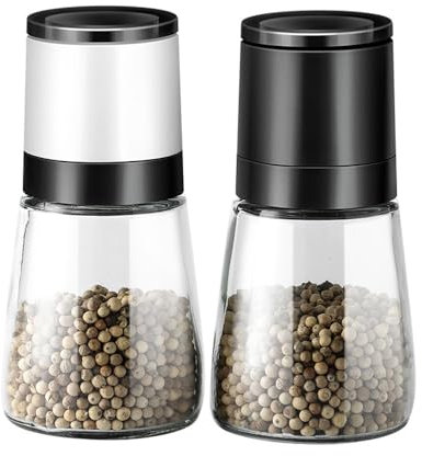 Gosyfeti Moulins à sel et à poivre, 2 Pièces Verre manuel Moulin à Poivre a Sel à Épices, Broyeur en Réglable indispensable pour la cuisine