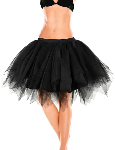 KarneLux Gonna da Donna in Tulle, Colore Nero, tutù Corto Come Sottoveste, Mini Gonna o Sottogonna per Costumi di Carnevale, Danza, Balletto o Feste, XL