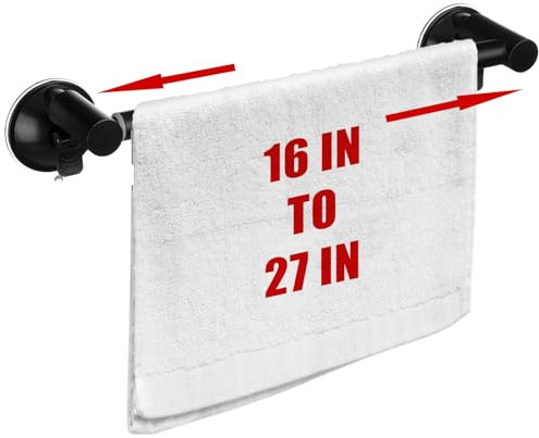 Gisafai Portasciugamani estensibile da 43,2 a 71,1 cm, con ventosa, per doccia, bagno, in acciaio inox, nero opaco, regolabile, con ventosa, per porta in vetro, bagno, cucina