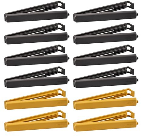 Ikea Bevara Große Verschlussklammern aus Kunststoff, 14 cm lang, Grau und Gelb, Set mit 12 Clips