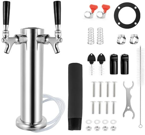 Imaictuu All Stainless Steel Kegerator Tower, Dual Tap Beer Tower Dispenser