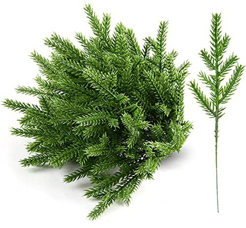 GWHOLE 60 stycken grangrenar, konstgjorda tallgrenar, tallbarr, tallgrenar för jul, krans, julgran, trädgårdsdekoration, adventskrans, dekoration