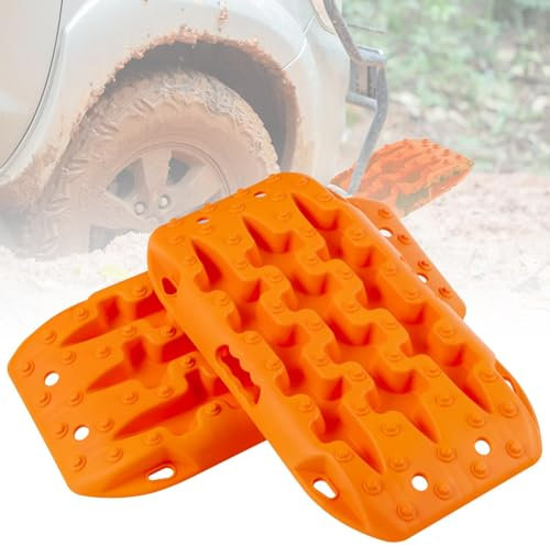 SOARS Sandbleche 2 Stück, Anfahrhilfe für Schlamm, Sand & Schnee, Recovery Board Offroad 10T Last, Reifenleiter für Geländewagen Wohnmobil PKW LKW (Orange, 58 x 31 x 6 cm)