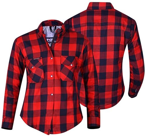 Bikers Gear - Chaqueta de moto para mujer, camisa blindada de Kevlar de 280 g/m², aramida Dupont™ Kevlar® con protección CE, Chk Red, 40