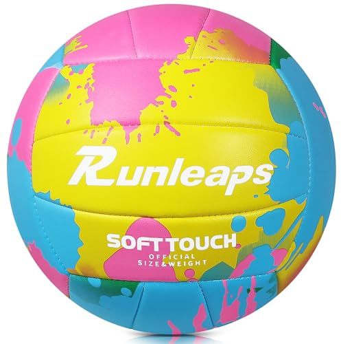 Runleaps Soft Volleyball Official Size 5 Soft Waterproof Volleyball Sand Sports PU Ball for Indoor, Outdoor, Pool, Gym, Training（Pink,Yellow）