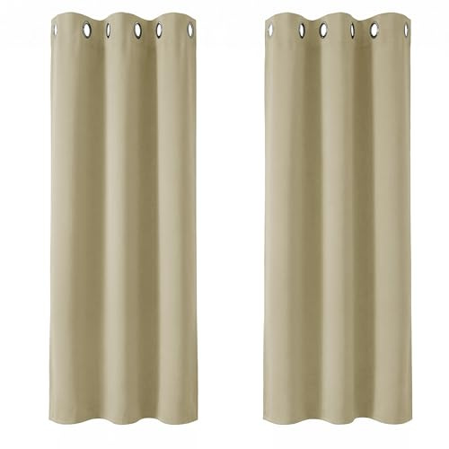 Deconovo Eyelet Blackout Curtains for Bedroom, Solid Thermal Curtains Eyelet for Energy Saving, 42 x 45 Inch, Dark Beige, 2 Panels