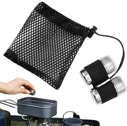 Camping Seasoning Bottle | 2X Small Pepper Shaker with Lid | Stainless Travel Salt Container with Storage Bag for Outdoor Cooking