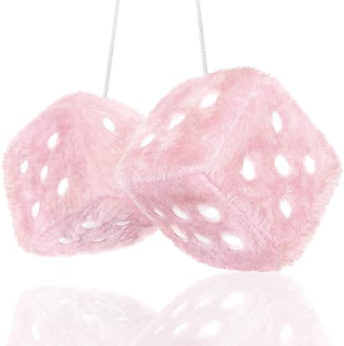 FENQURO Dés de Voiture 1 Paire decoration voiture Cube en Peluche pour Voiture Pendentif de Rétroviseur 6 cm Rétro Carrés Suspendus Dés de Voiture Pendentif Décoration Intérieure de Voiture (Rose)