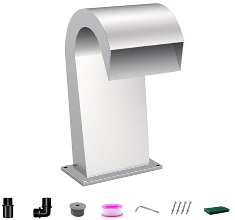 LONGRUNNEW Fontaine de Piscine incurvée en Acier Inoxydable avec Accessoires, Cascades en Forme de S pour Jardin, terrasse, Piscine, décoration, 32 cm de Hauteur