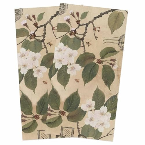 Kitchen Towels Set of 2 Pear Blossom Flower Dish Towels and Dishcloths Pear Tree Absorbent Hand Towels for Kitchen Bathroom Cleaning Drying Baking Home Decor Gift