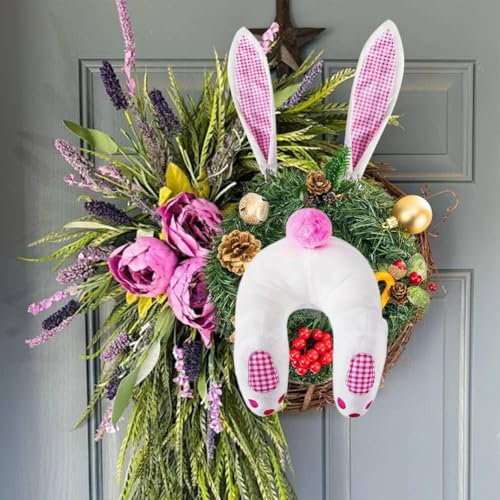 Coniglietto per ghirlanda di Pasqua, fai da te primavera coniglio testa corona attaccamento artigianato per porta d'ingresso fattoria portico appeso ornamento, coda di coniglio pasquale per primavera