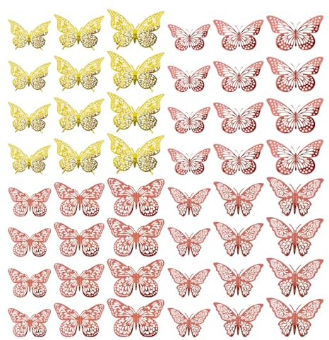 JDNFKG 48 Pièces Sticker Mural De Papillon Rose 3D avec Autocollants Muraux Creux, Décoration De Paroi De Fête, Accessoires Photo, Décoration De La Maison.