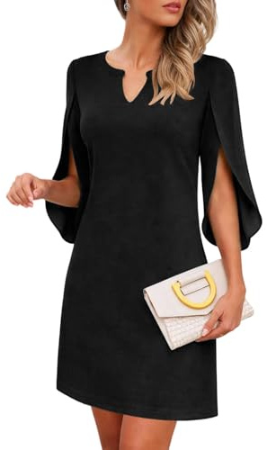 oten Women's Casual Wedding Guest Dresses for Women Chiffon Flutter Sleeve A-Line Formal Gown Cocktail Party Dress Black Large