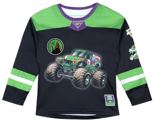 Monster Jam Grave Digger Toddler Boys Mesh Hockey Jersey Long Sleeve T-Shirt Midnight Navy 4T