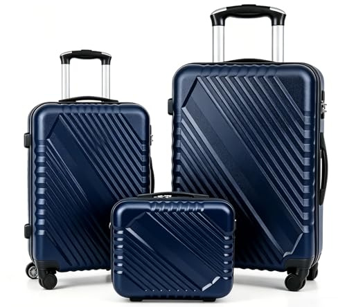 MIMOCASA 3 Piezas Juego de Maletas - Cabina ABS con Cierre de Combinación y 4 Ruedas Dobles 360, Rígida Resistente y Ligera con Interior Compartimentado(Modelo A, Azul)