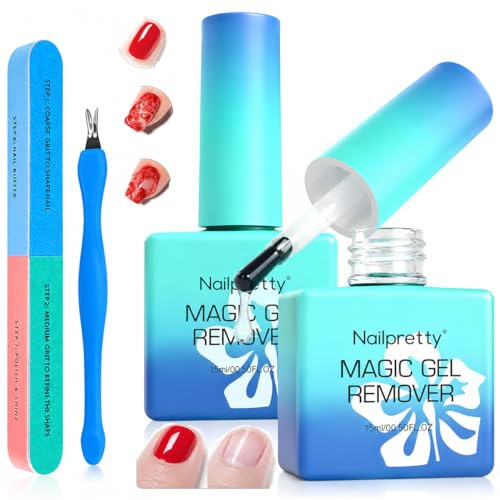 2x15ml Removedor Esmalte Semipermanente, Nail Remover en Gel, Elimina RáPidamente El Esmalte De UñAs, Incluye Empujador De CutíCulas Y Lima UñAs, Kit Para Uso DoméStico