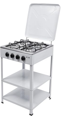 Plaque de cuisson à gaz autoportante, 4 feux, avec double étagère, commande indépendante, pour les activités commerciales familiales ou de plein air, 49 x 49 x 79 cm